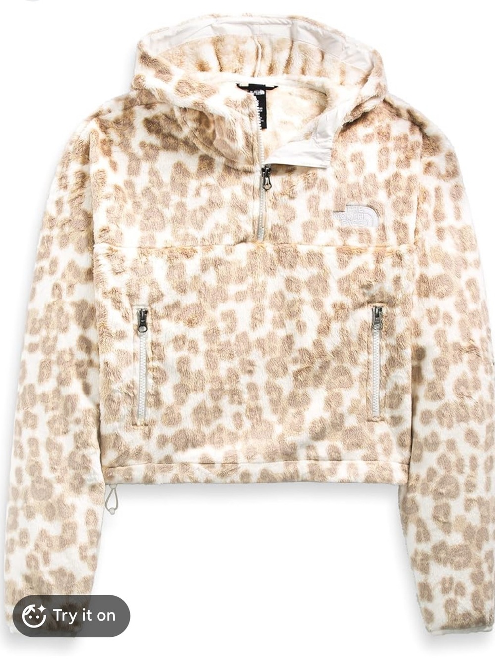 The North Face Girls' Leopard Print Fleece Half-Zip Hoodie - Cream & Tan